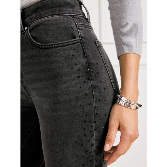 Talbots Embellished High Waist Relaxed Jeans Black Rhinestone Crystal Size 14 - Picture 8 of 16